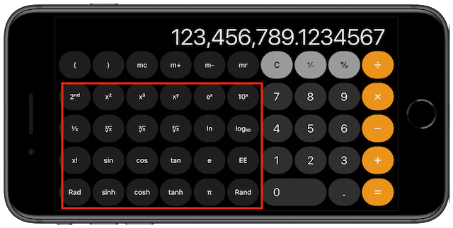 More functions (actually, you don't get any functions when the Calculator is vertical)