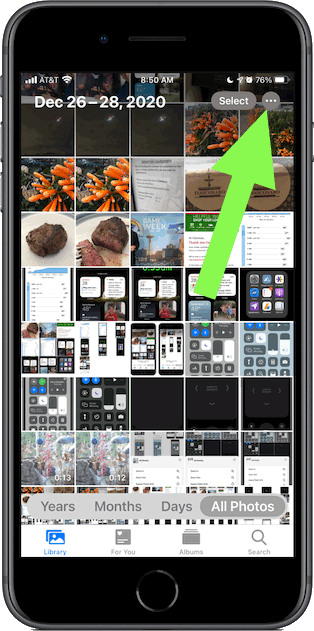 Showing options button for thumbnails in iOS Photos app